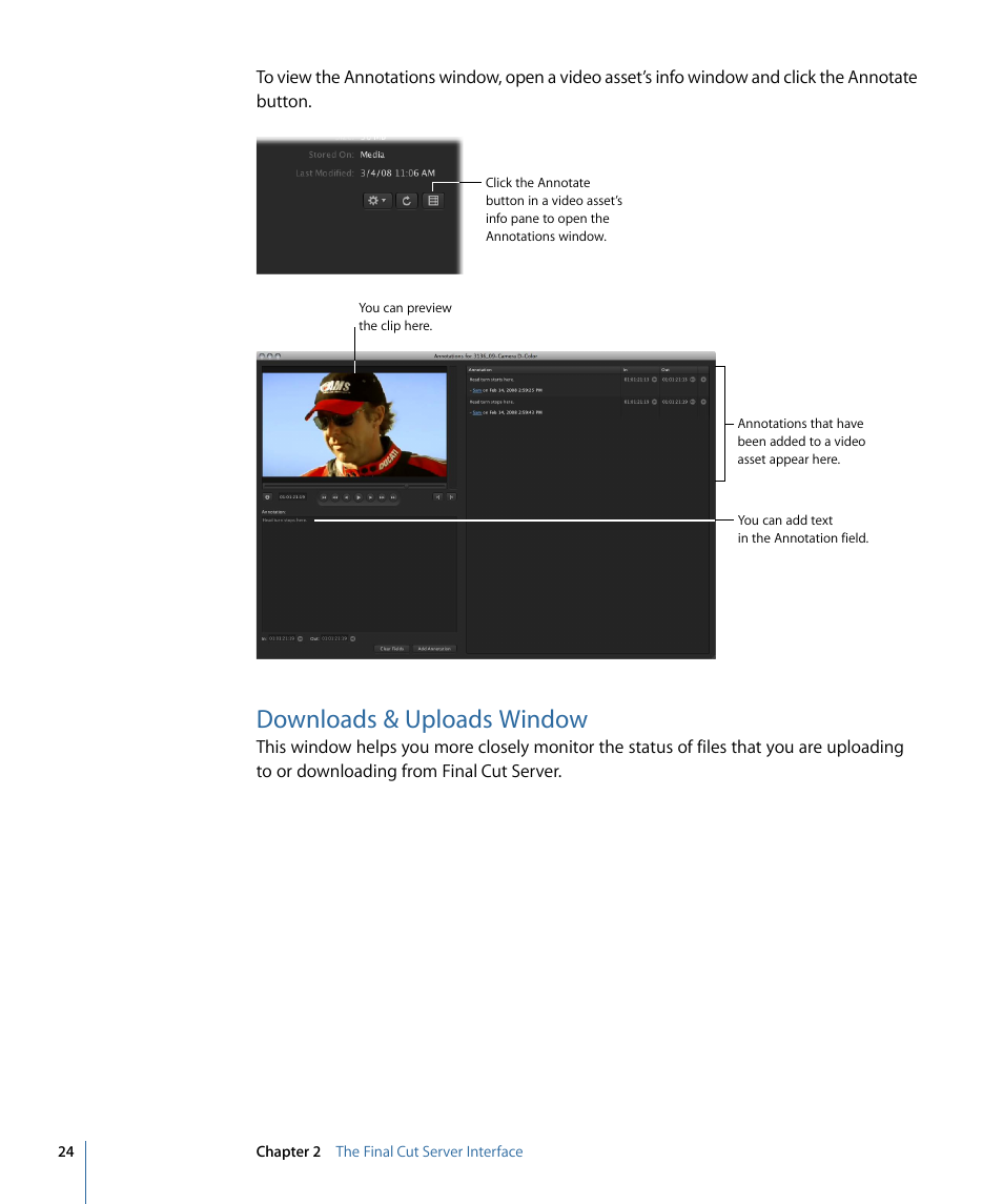 Downloads & uploads window | Apple Final Cut Server 1.5 User Manual | Page 24 / 148