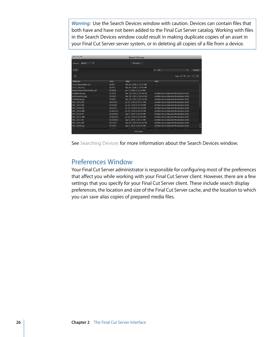 Preferences window | Apple Final Cut Server 1.5 User Manual | Page 26 / 148