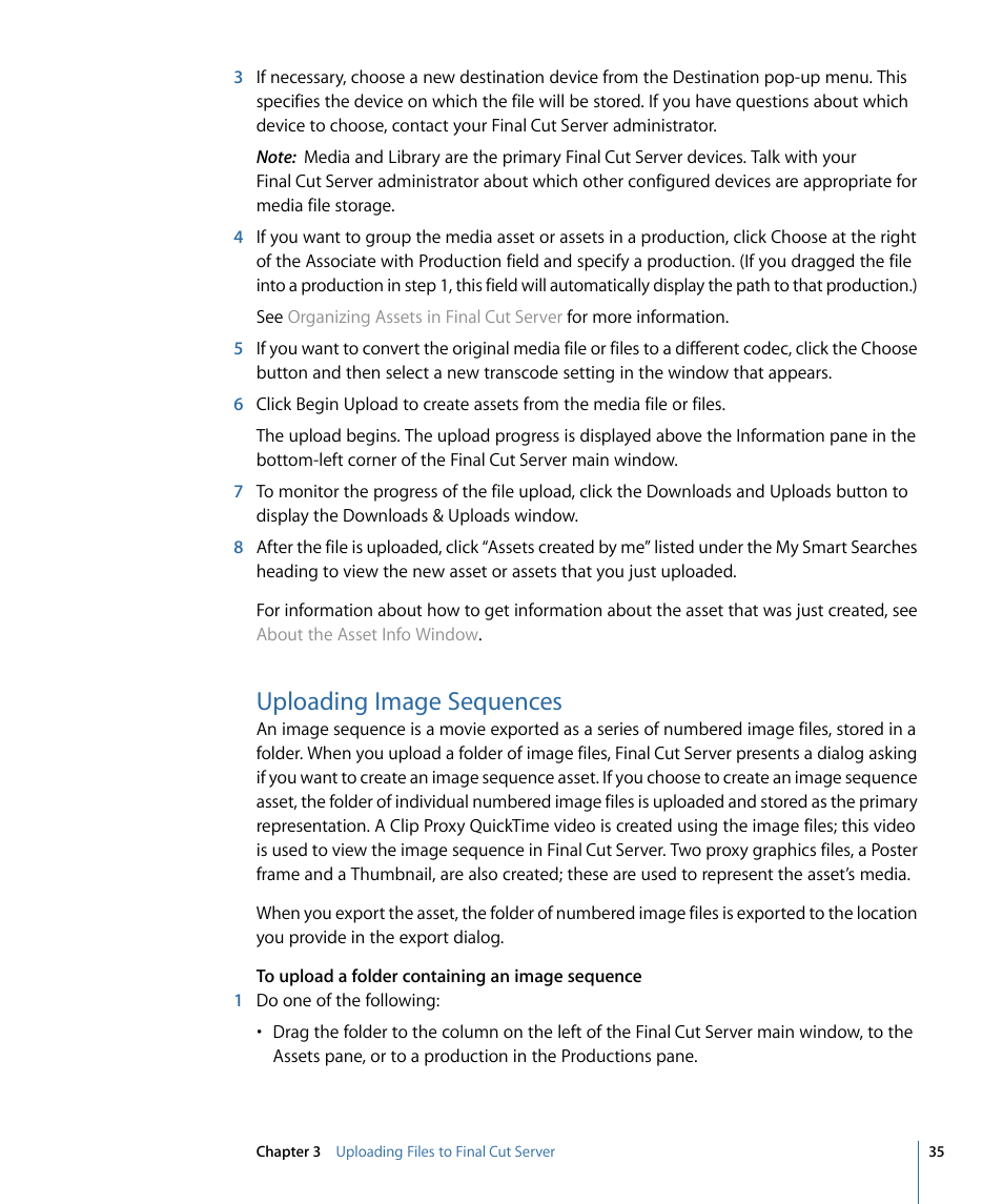 Uploading image sequences | Apple Final Cut Server 1.5 User Manual | Page 35 / 148