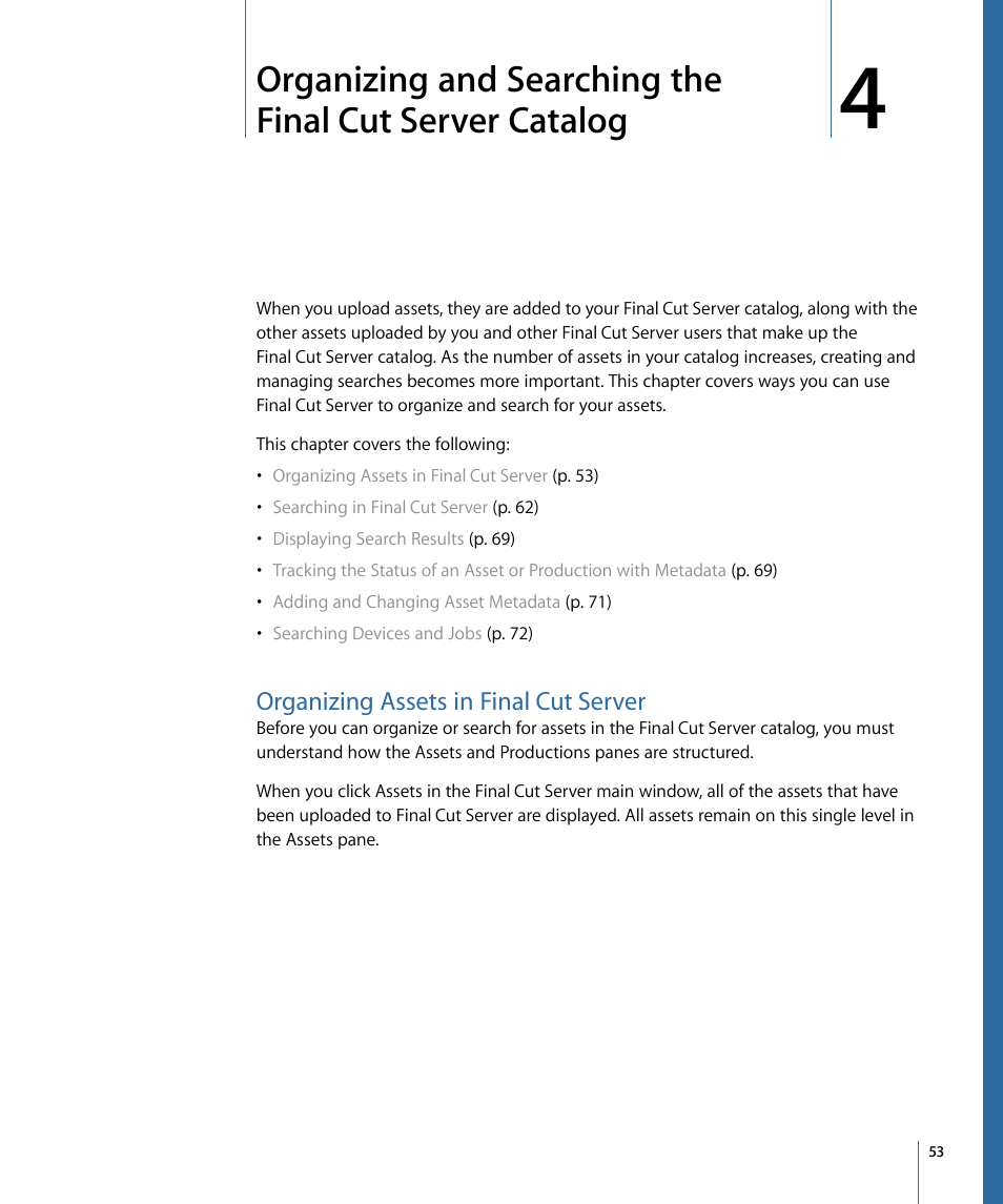 Organizing assets in final cut server | Apple Final Cut Server 1.5 User Manual | Page 53 / 148