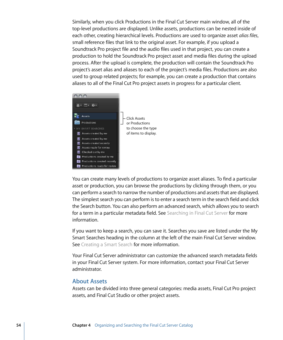 About assets | Apple Final Cut Server 1.5 User Manual | Page 54 / 148