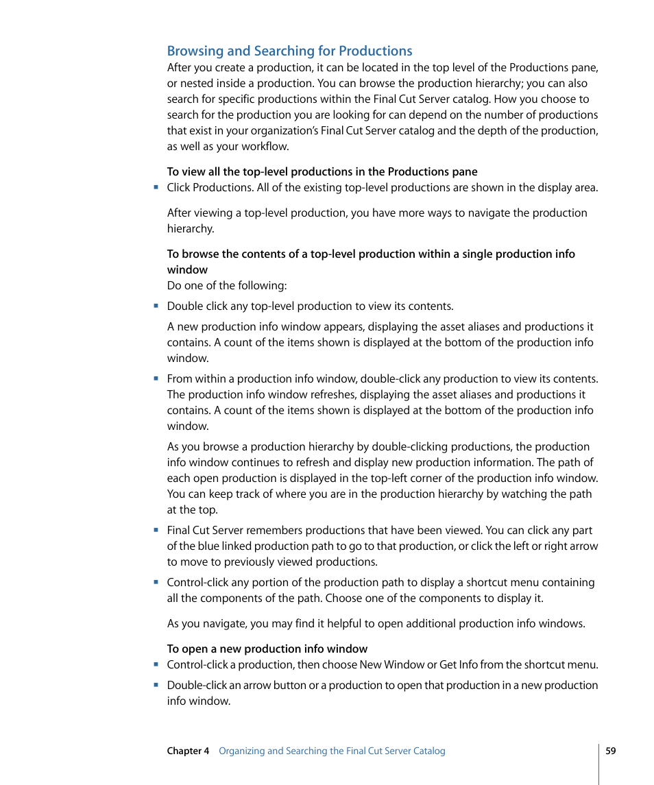 Browsing and searching for productions | Apple Final Cut Server 1.5 User Manual | Page 59 / 148