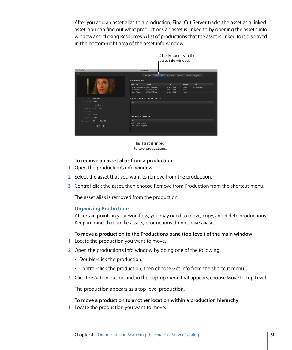 Organizing productions | Apple Final Cut Server 1.5 User Manual | Page 61 / 148