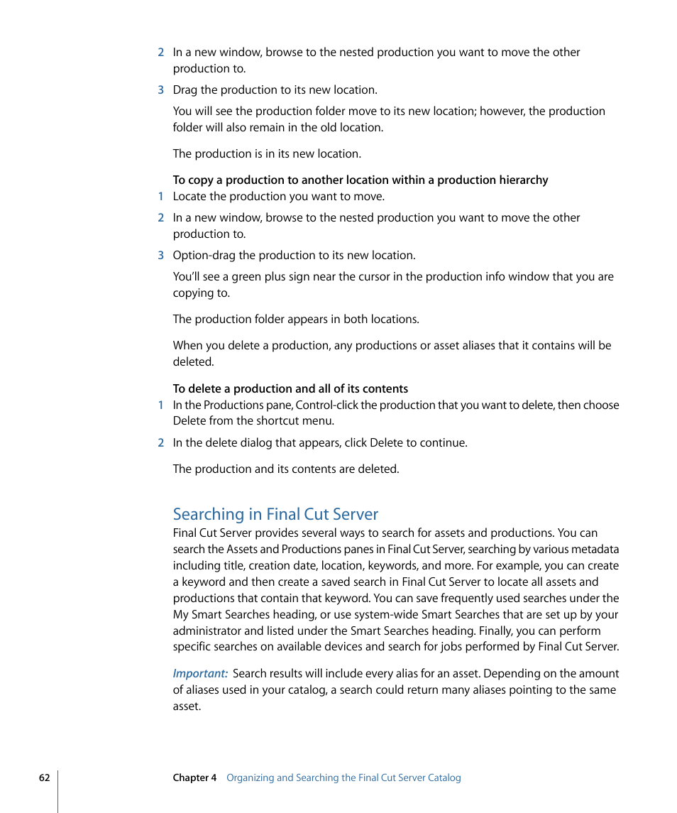 Searching in final cut server, Searching in, Final cut server | Apple Final Cut Server 1.5 User Manual | Page 62 / 148
