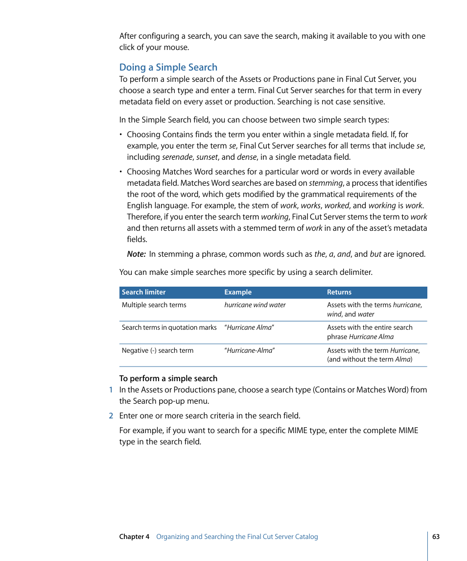 Doing a simple search | Apple Final Cut Server 1.5 User Manual | Page 63 / 148