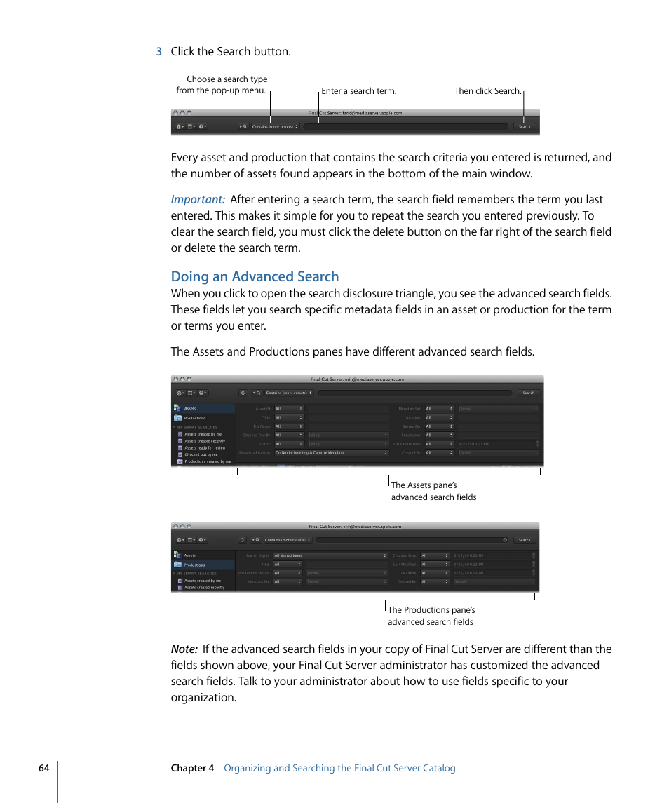 Doing an advanced search | Apple Final Cut Server 1.5 User Manual | Page 64 / 148