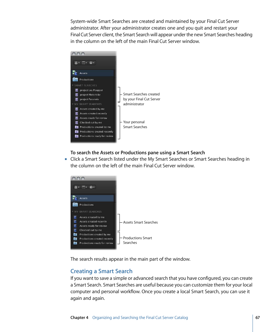 Creating a smart search | Apple Final Cut Server 1.5 User Manual | Page 67 / 148