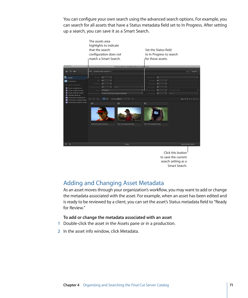 Adding and changing asset metadata | Apple Final Cut Server 1.5 User Manual | Page 71 / 148