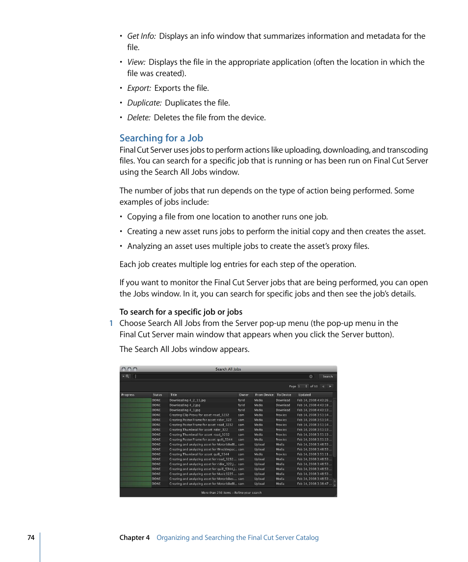 Searching for a job | Apple Final Cut Server 1.5 User Manual | Page 74 / 148