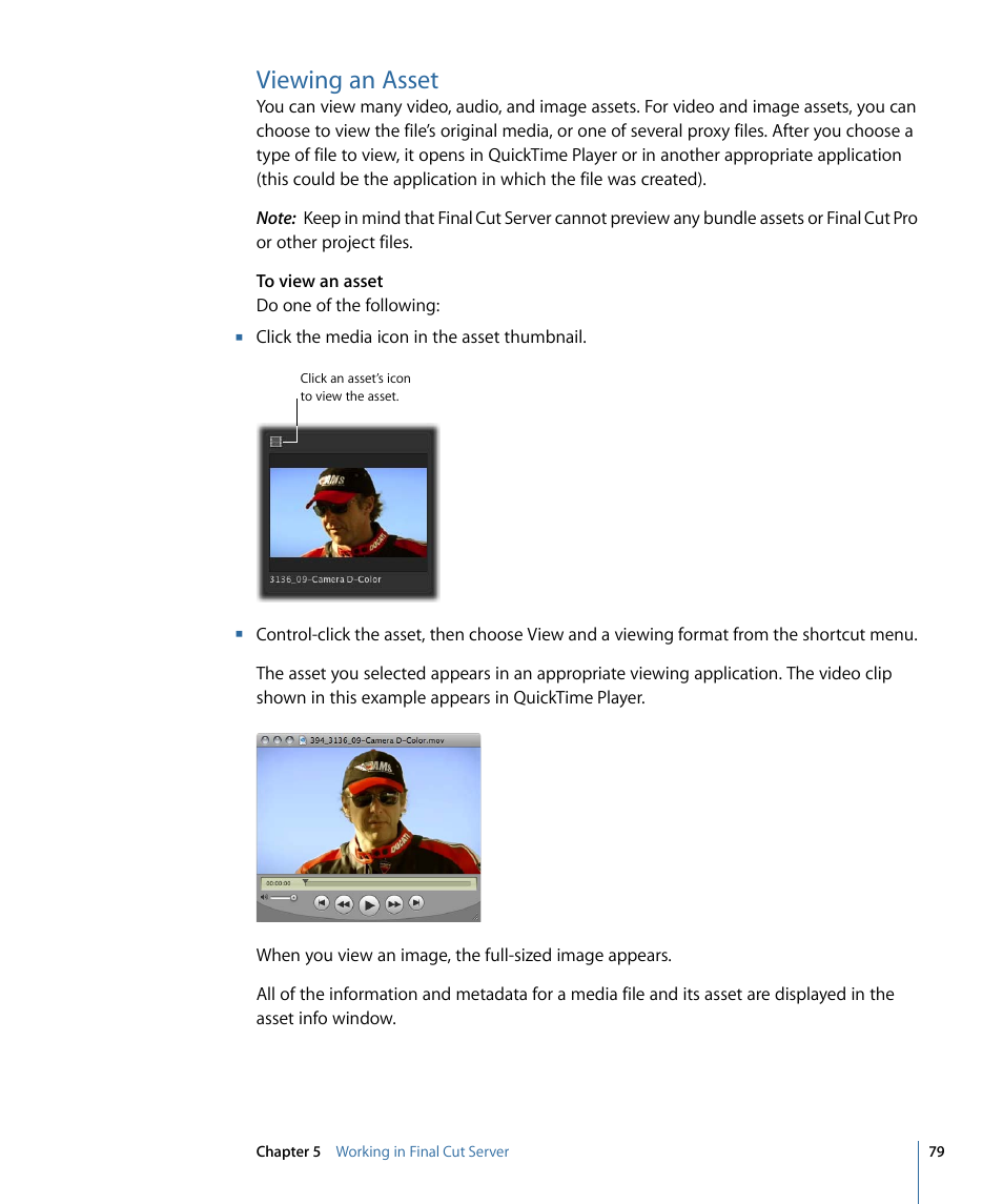 Viewing an asset | Apple Final Cut Server 1.5 User Manual | Page 79 / 148