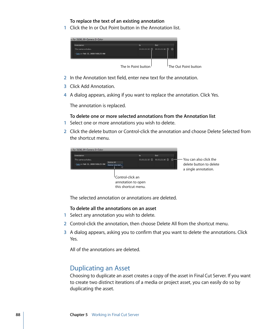 Duplicating an asset | Apple Final Cut Server 1.5 User Manual | Page 88 / 148