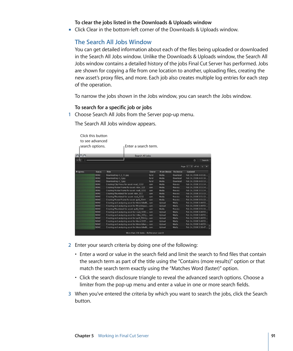 The search all jobs window | Apple Final Cut Server 1.5 User Manual | Page 91 / 148