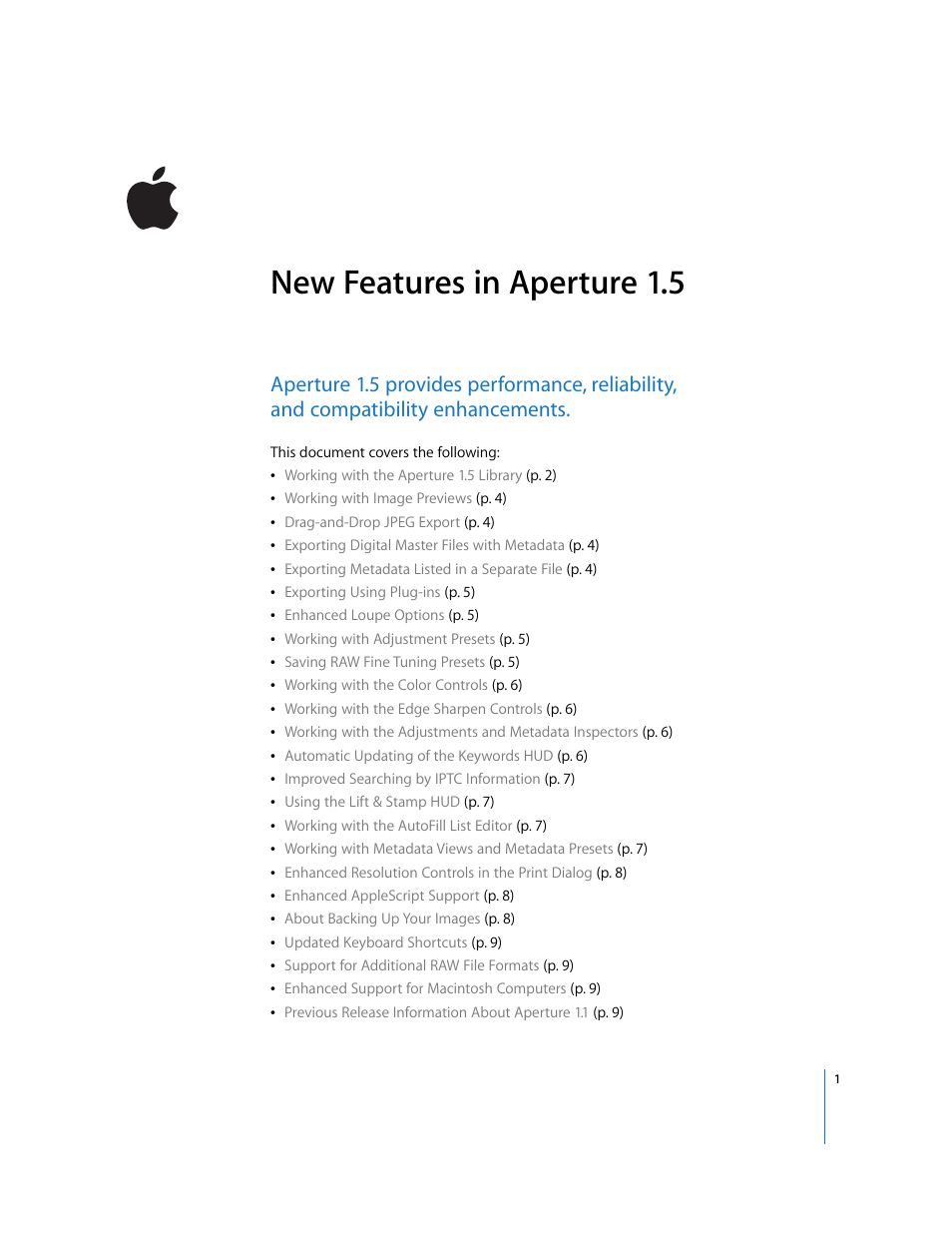 Apple Aperture 1.5 (New Features) User Manual | 17 pages