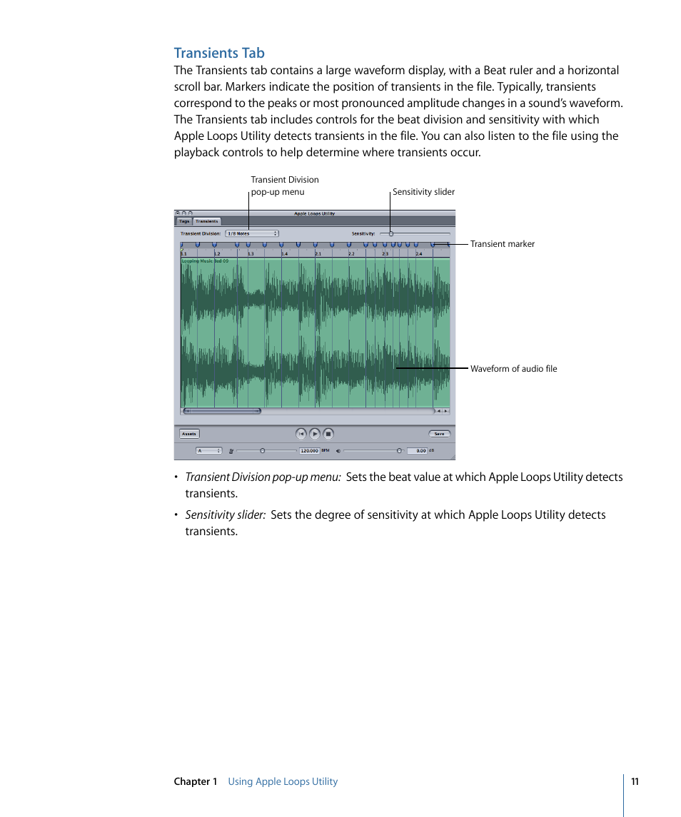 Transients tab | Apple Loops Utility 3 User Manual | Page 11 / 22