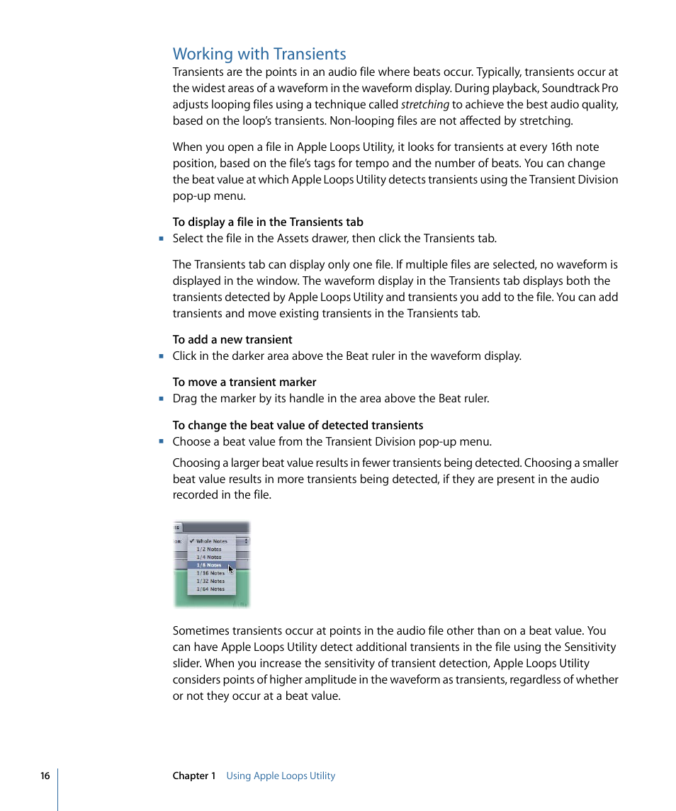 Working with transients | Apple Loops Utility 3 User Manual | Page 16 / 22