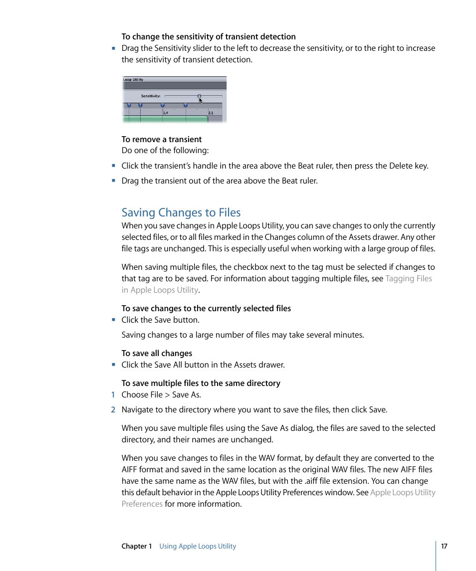 Saving changes to files | Apple Loops Utility 3 User Manual | Page 17 / 22