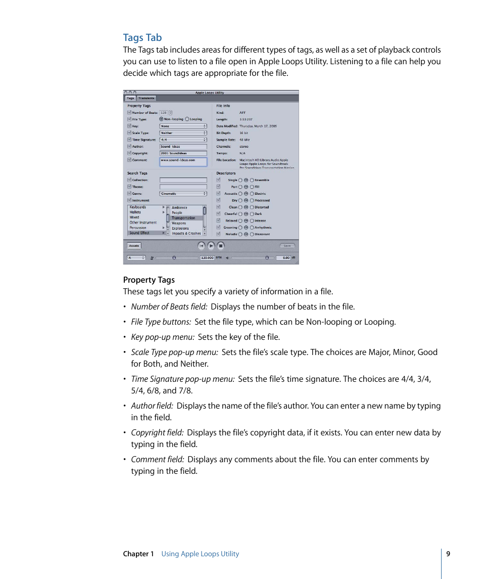 Tags tab | Apple Loops Utility 3 User Manual | Page 9 / 22