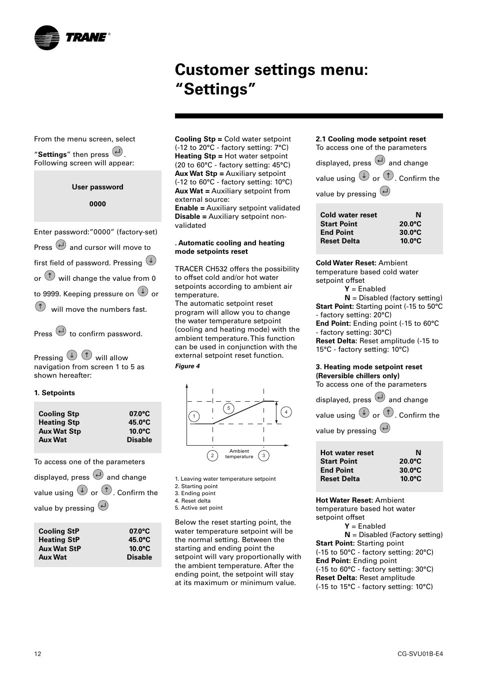 Customer settings menu: “settings | American Standard TRACER CH532 User Manual | Page 12 / 32