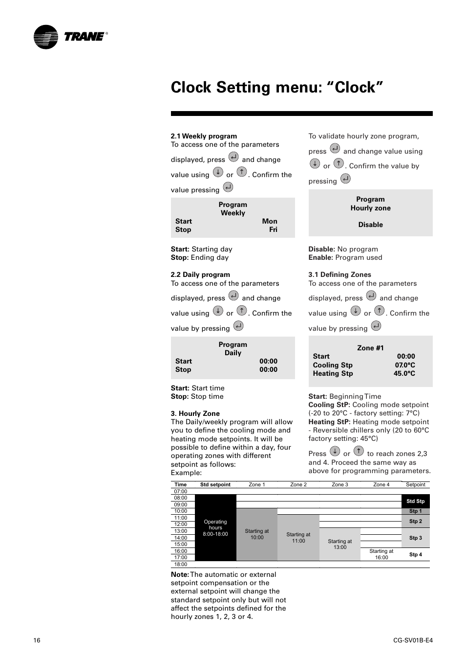 Clock setting menu: “clock | American Standard TRACER CH532 User Manual | Page 16 / 32