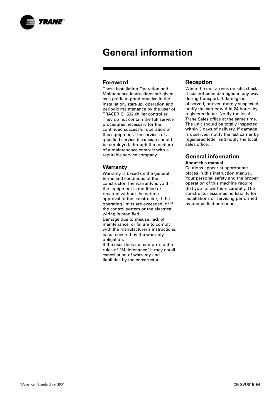 General information | American Standard TRACER CH532 User Manual | Page 2 / 32