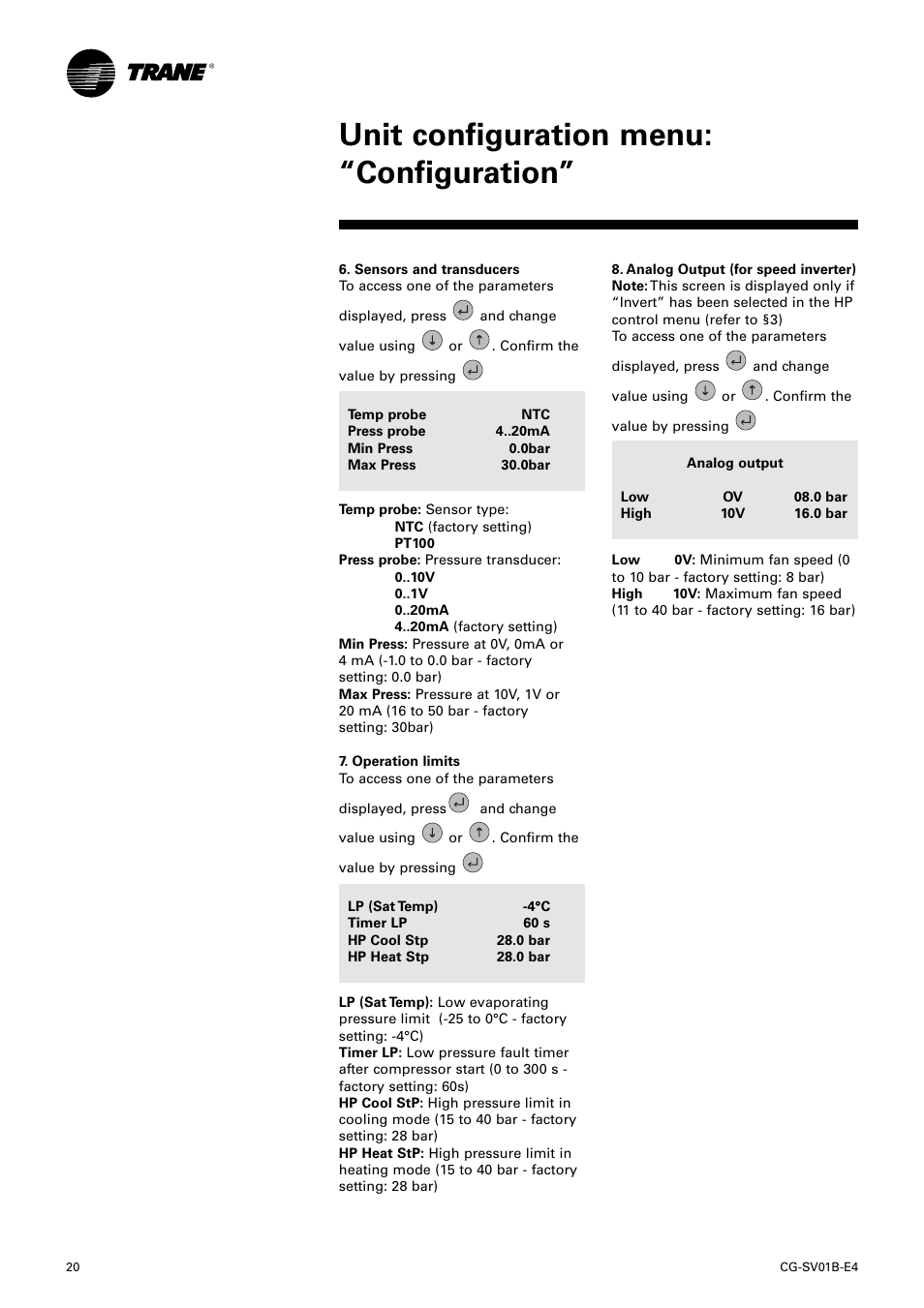 Unit configuration menu: “configuration | American Standard TRACER CH532 User Manual | Page 20 / 32