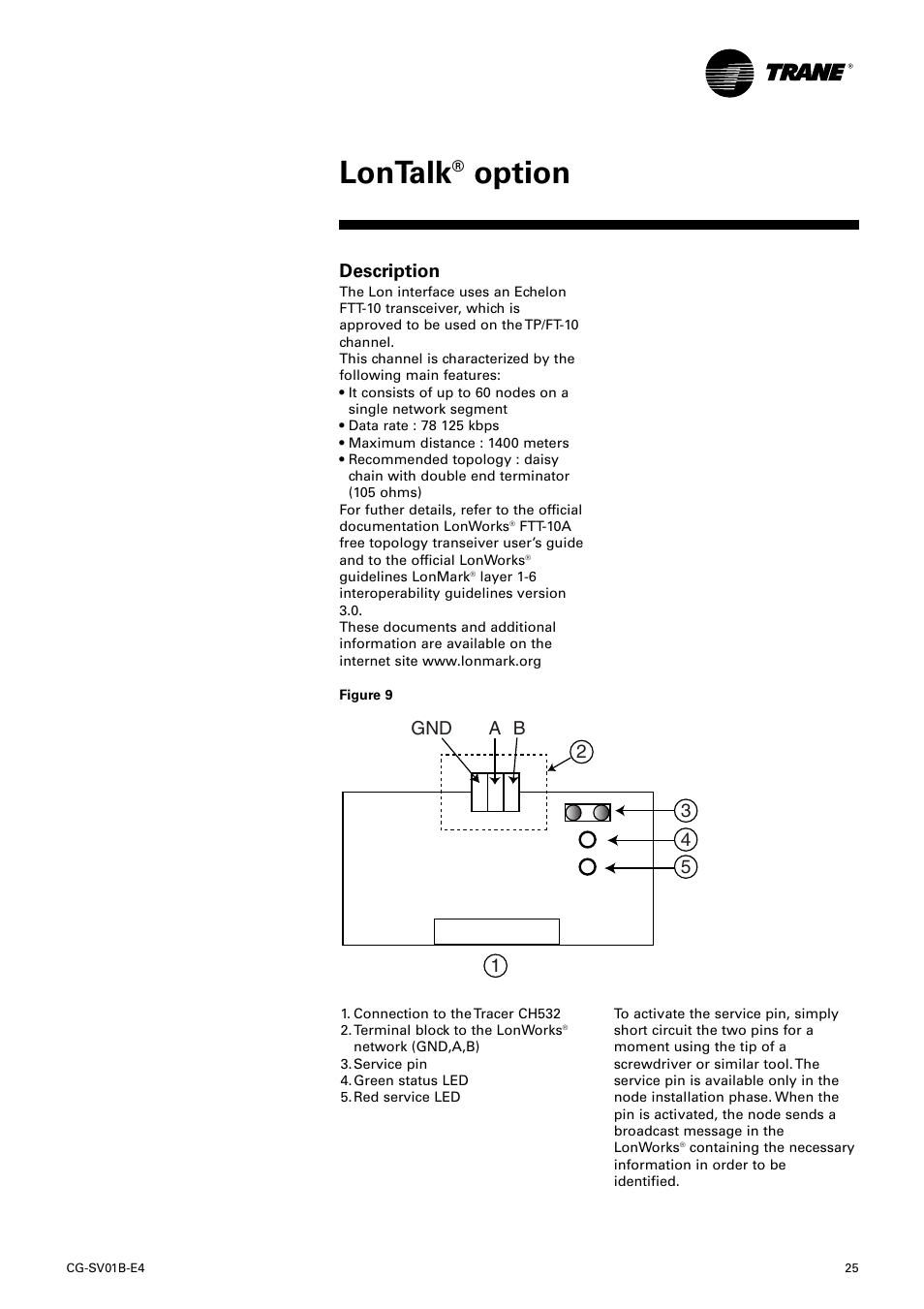 Lon talk, Option, Lontalk | Description | American Standard TRACER CH532 User Manual | Page 25 / 32