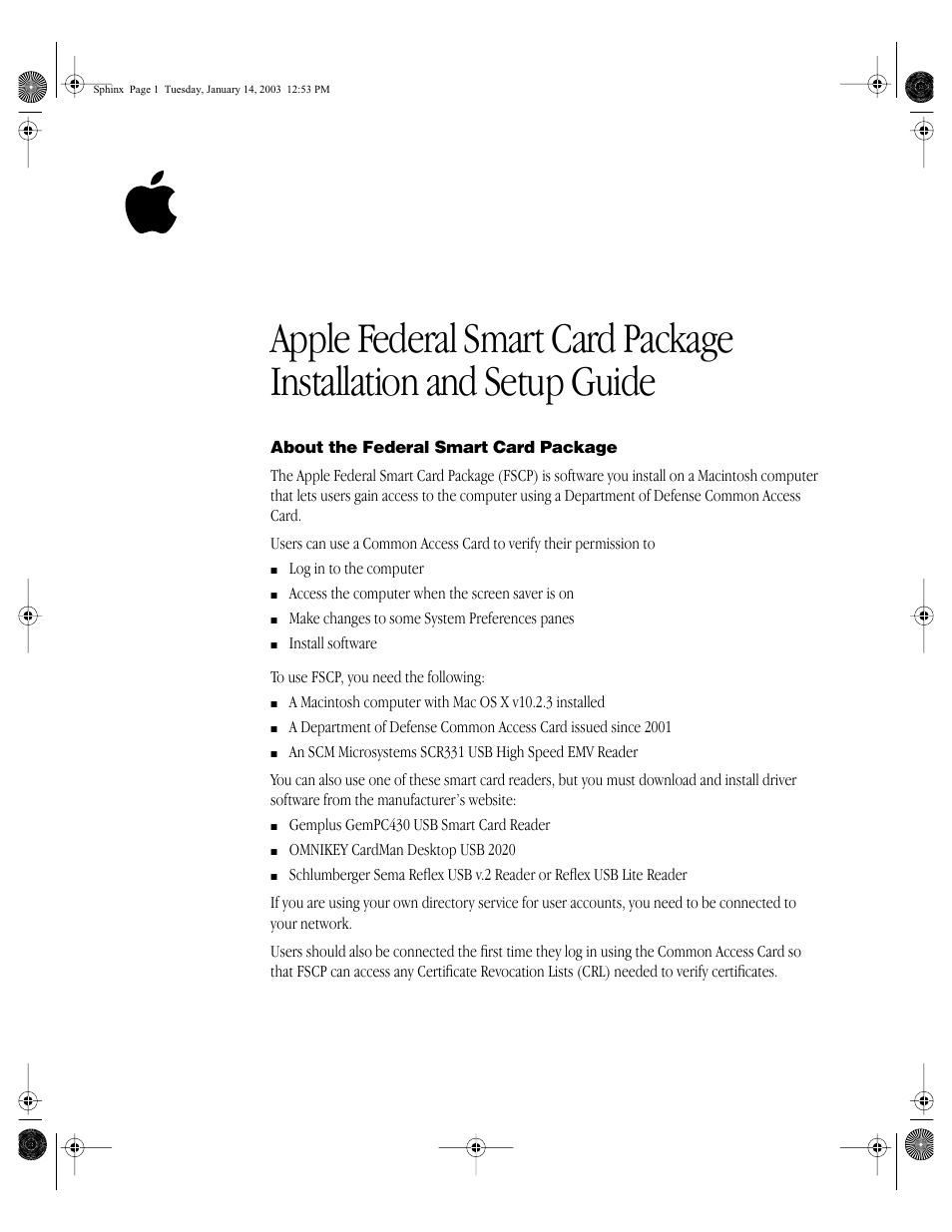 Apple Federal Smart Card Package User Manual | 20 pages