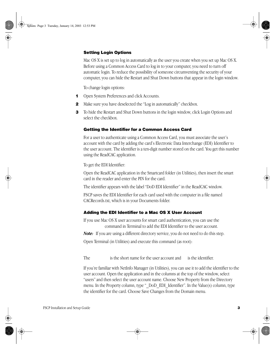 Setting login options, Getting the identifier for a common access card | Apple Federal Smart Card Package User Manual | Page 3 / 20