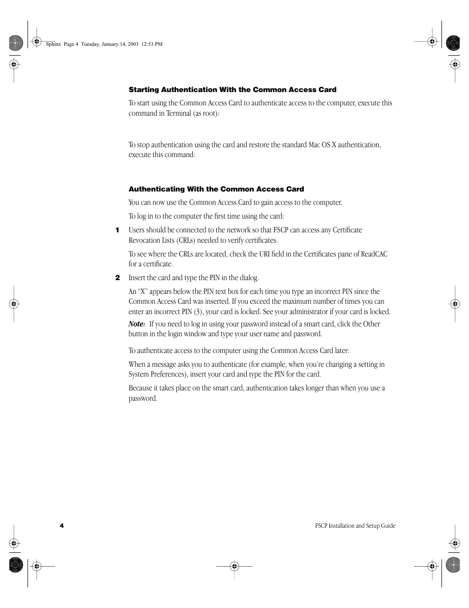Authenticating with the common access card | Apple Federal Smart Card Package User Manual | Page 4 / 20