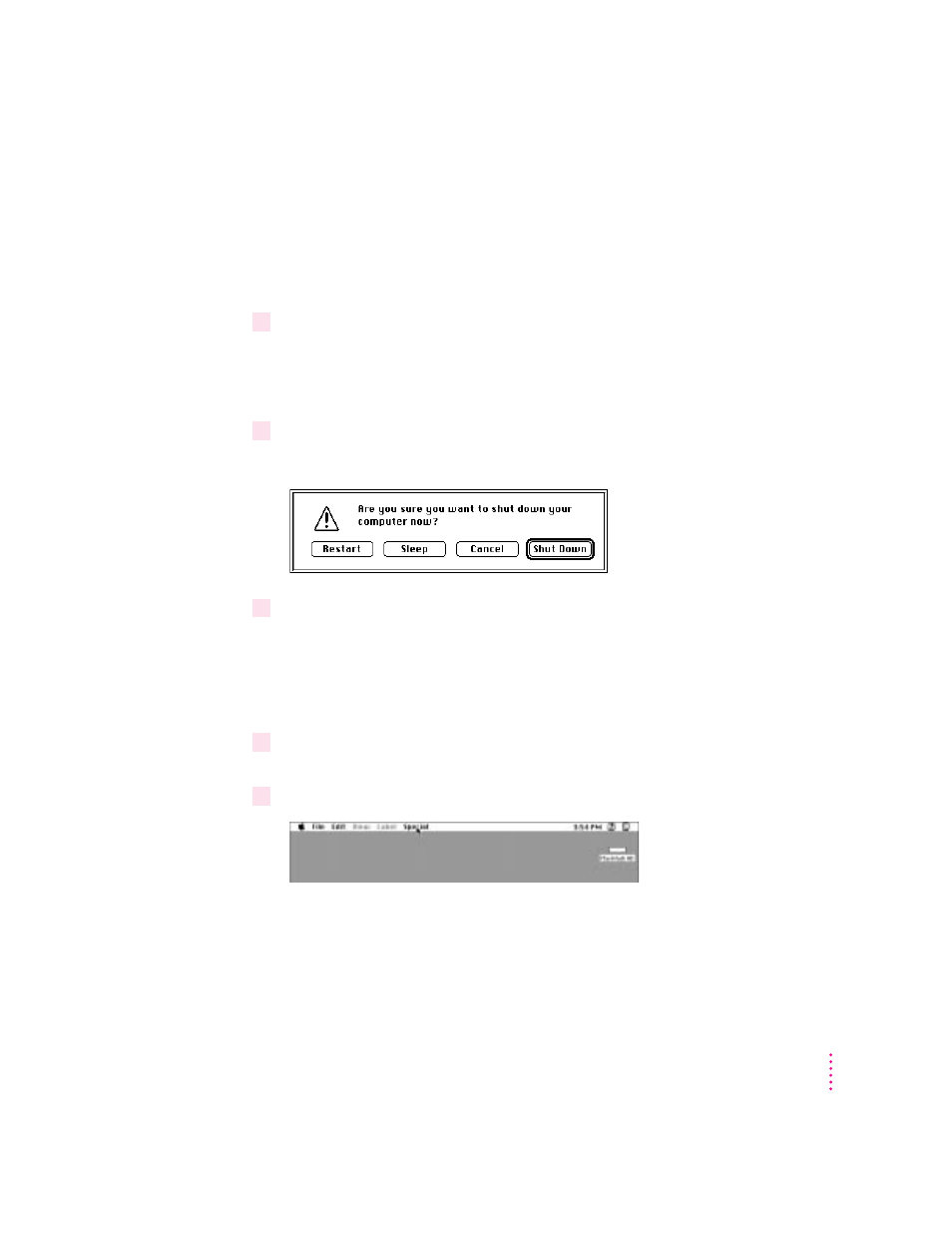 Turning the computer off, Using the power key, Using the shut down command | Apple Power Macintosh 7200 User Manual | Page 23 / 174