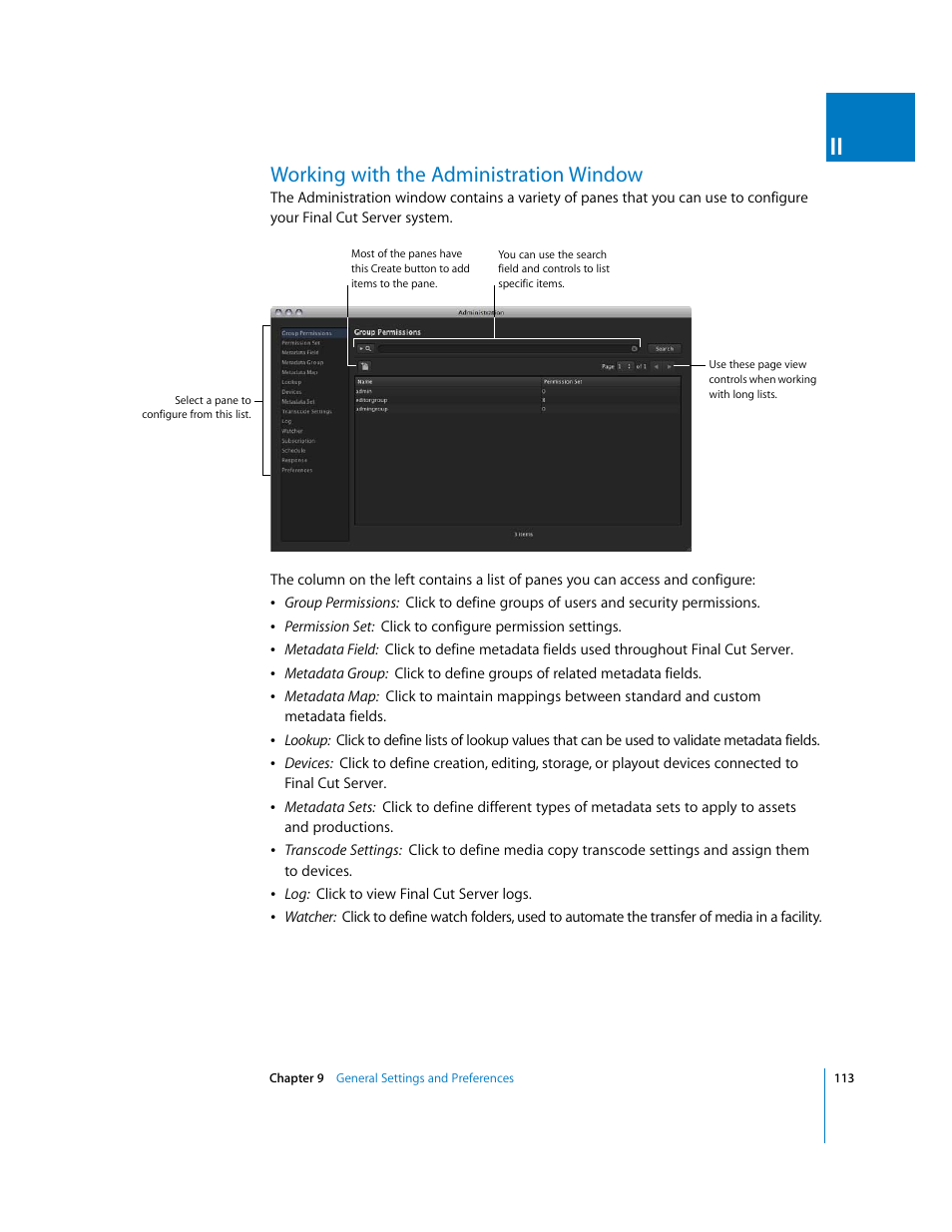 Working with the administration window, P. 113) | Apple Final Cut Server User Manual | Page 113 / 238