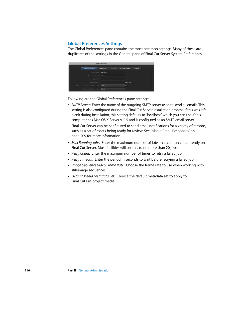 Global preferences settings | Apple Final Cut Server User Manual | Page 116 / 238