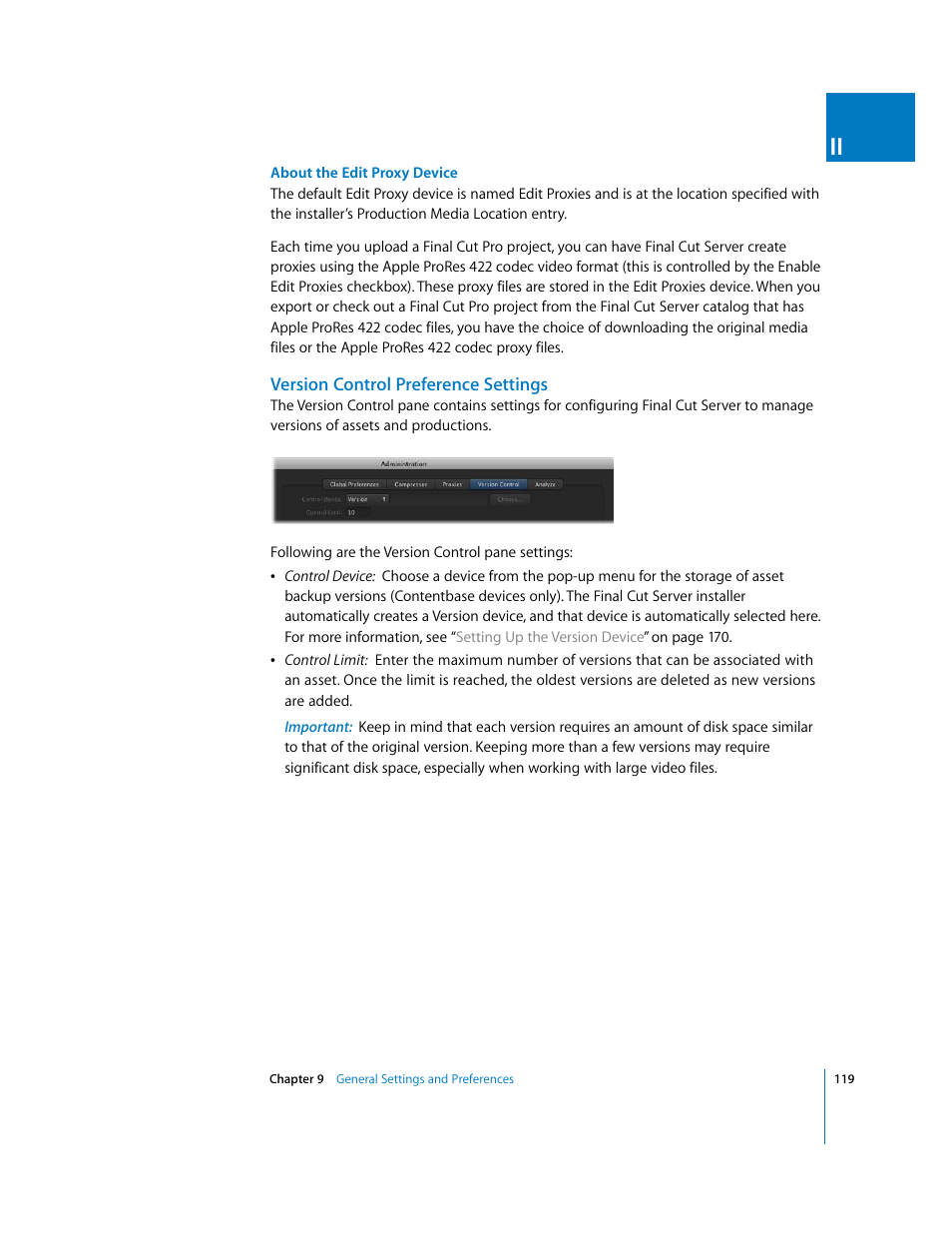Version control preference settings | Apple Final Cut Server User Manual | Page 119 / 238