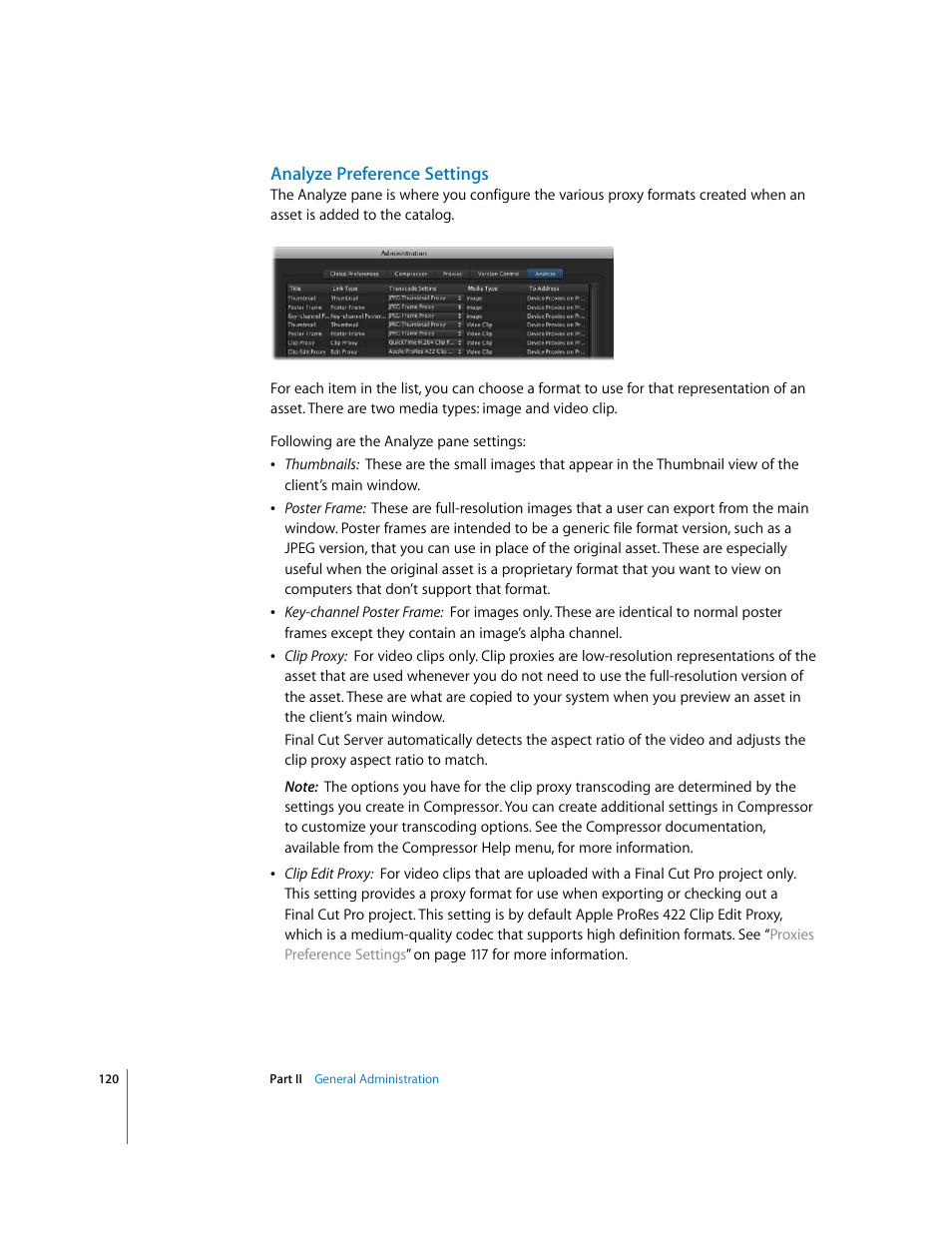 Analyze preference settings | Apple Final Cut Server User Manual | Page 120 / 238