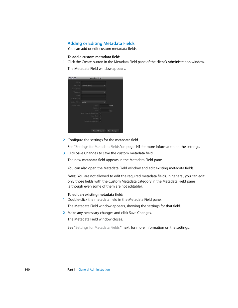 Adding or editing metadata fields | Apple Final Cut Server User Manual | Page 140 / 238