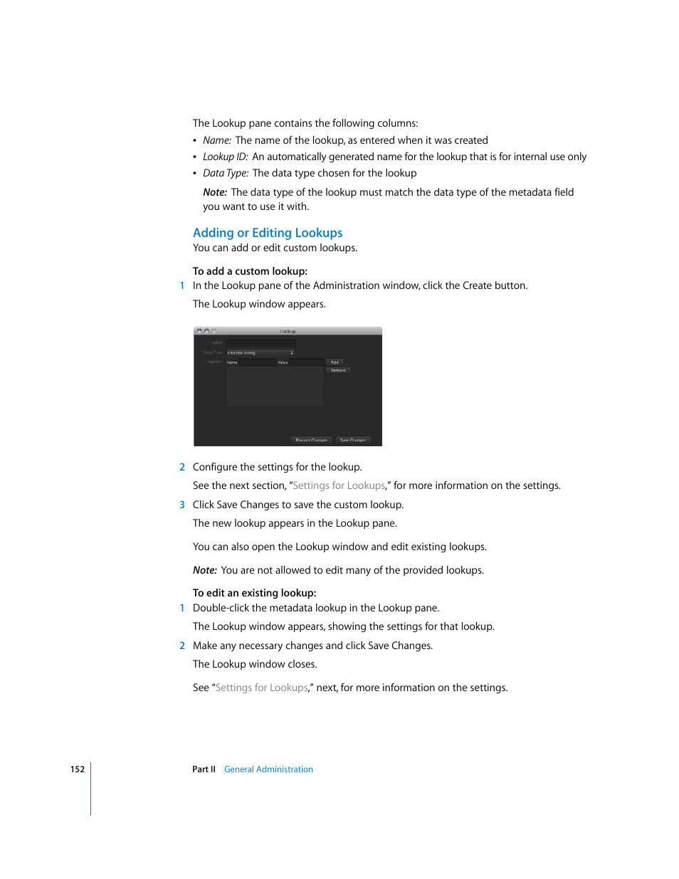Adding or editing lookups | Apple Final Cut Server User Manual | Page 152 / 238