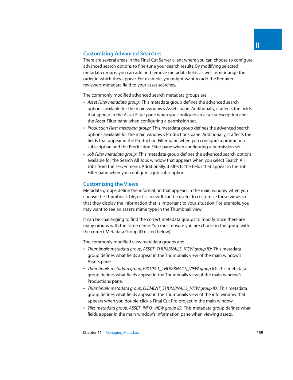 Customizing advanced searches, Customizing the views | Apple Final Cut Server User Manual | Page 159 / 238