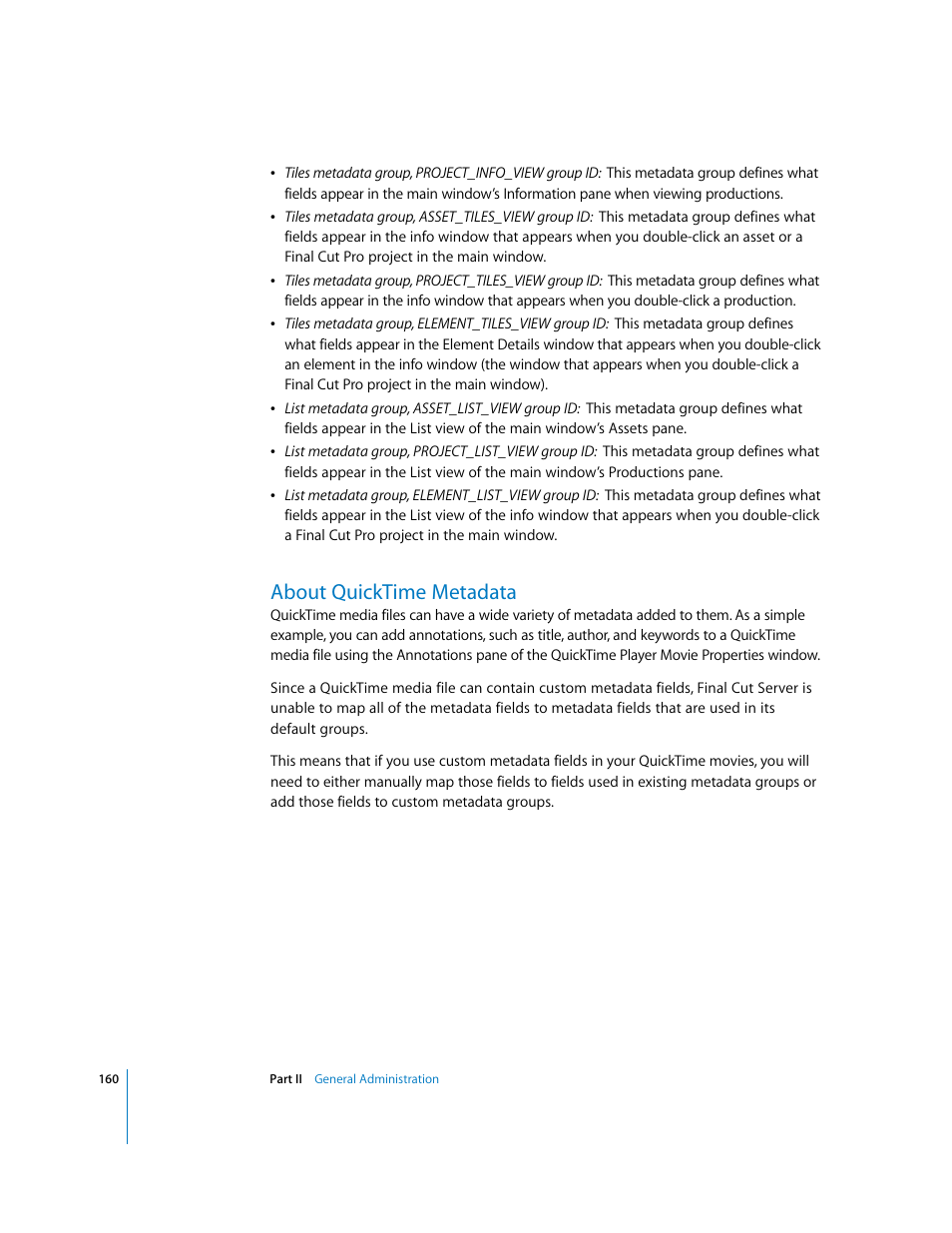 About quicktime metadata, P. 160) | Apple Final Cut Server User Manual | Page 160 / 238