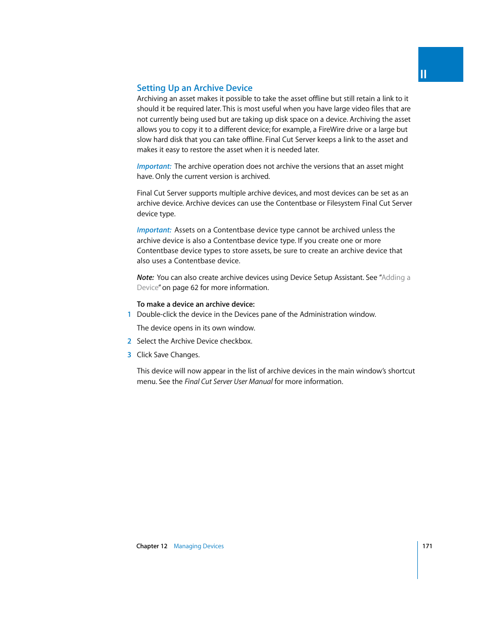 Setting up an archive device | Apple Final Cut Server User Manual | Page 171 / 238