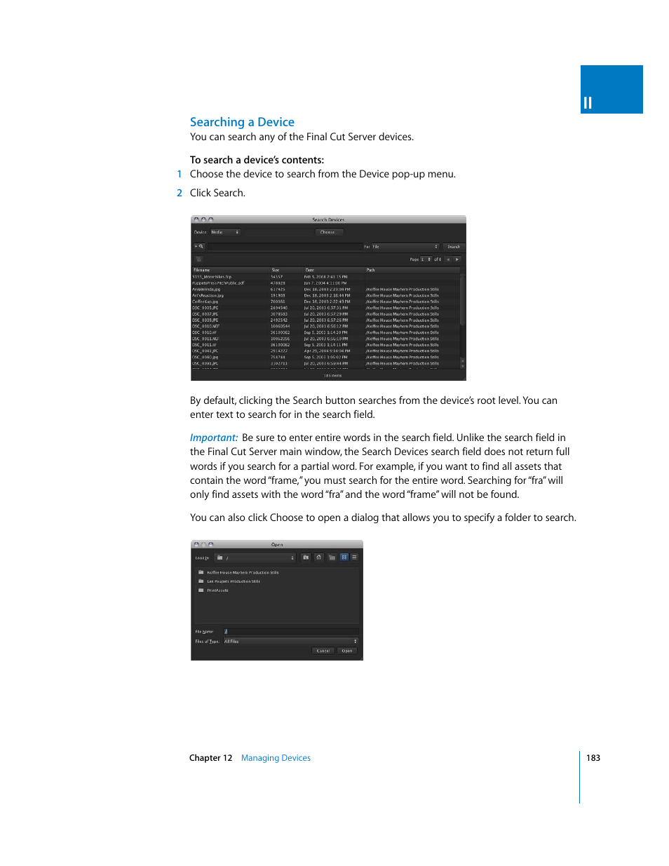 Searching a device | Apple Final Cut Server User Manual | Page 183 / 238