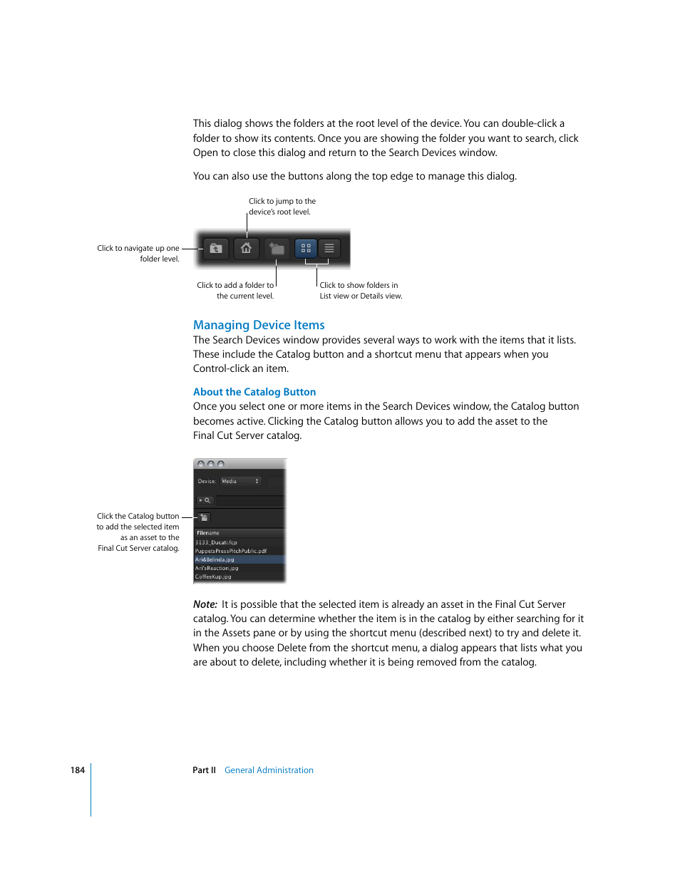 Managing device items | Apple Final Cut Server User Manual | Page 184 / 238