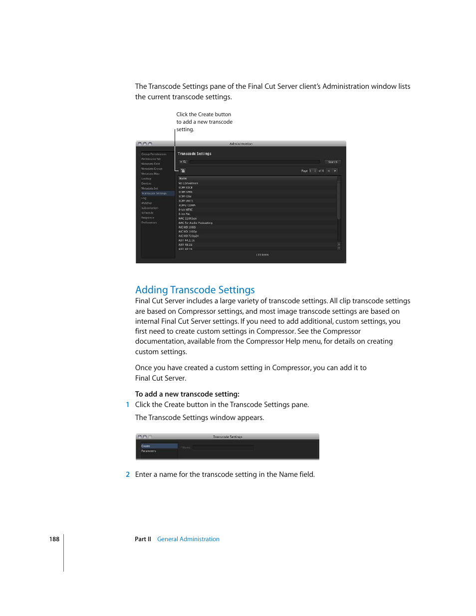Adding transcode settings, P. 188) | Apple Final Cut Server User Manual | Page 188 / 238