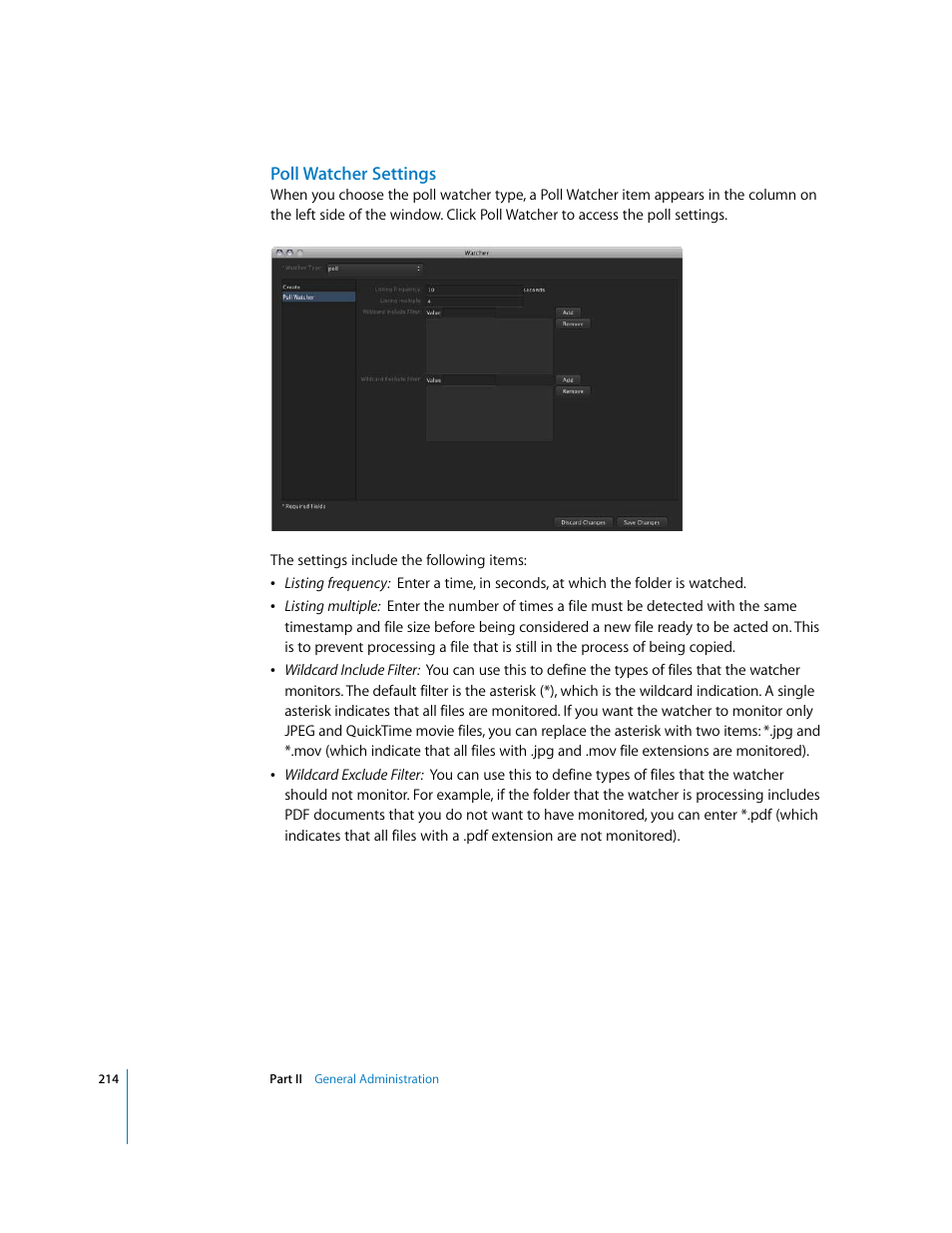 Poll watcher settings | Apple Final Cut Server User Manual | Page 214 / 238