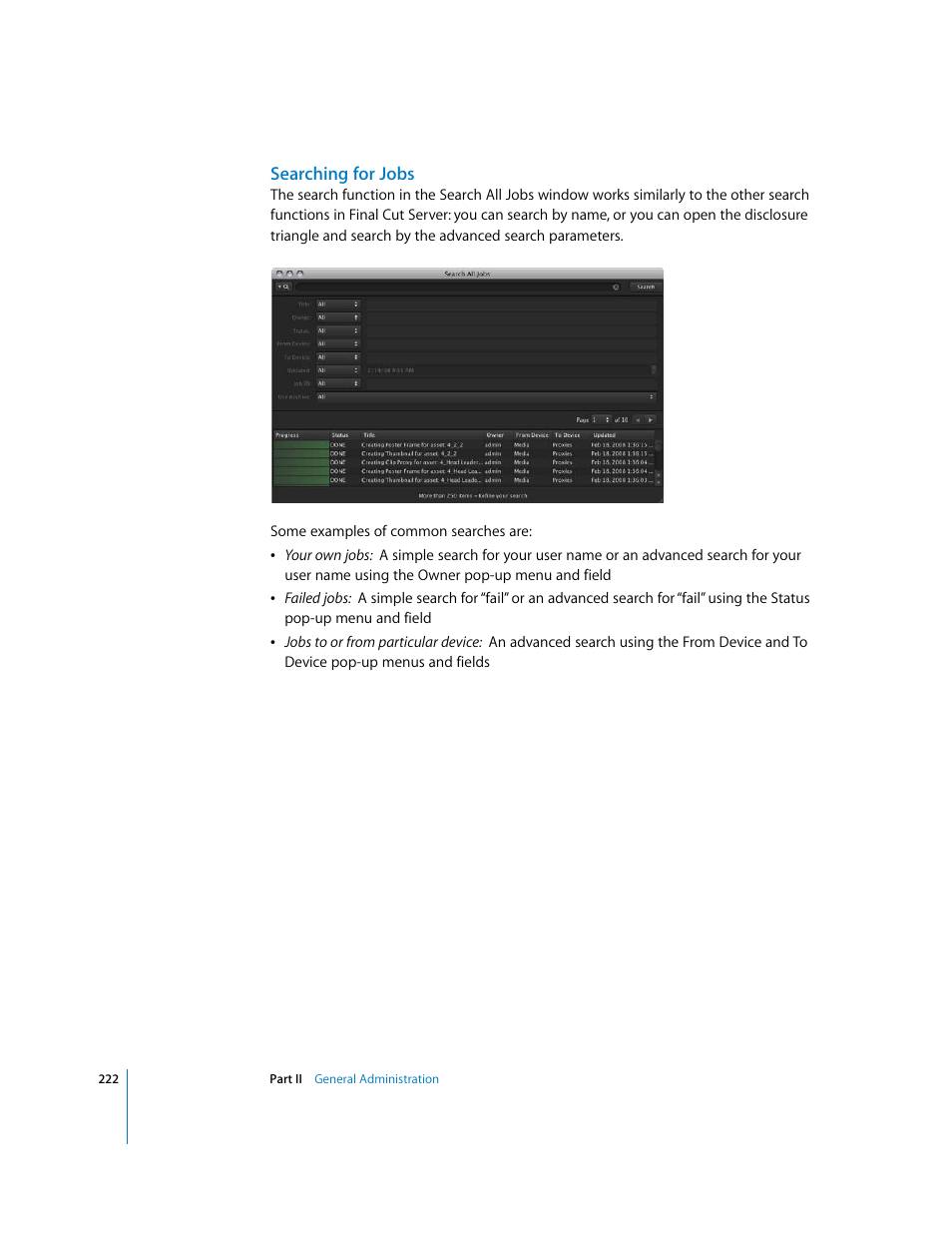 Searching for jobs | Apple Final Cut Server User Manual | Page 222 / 238