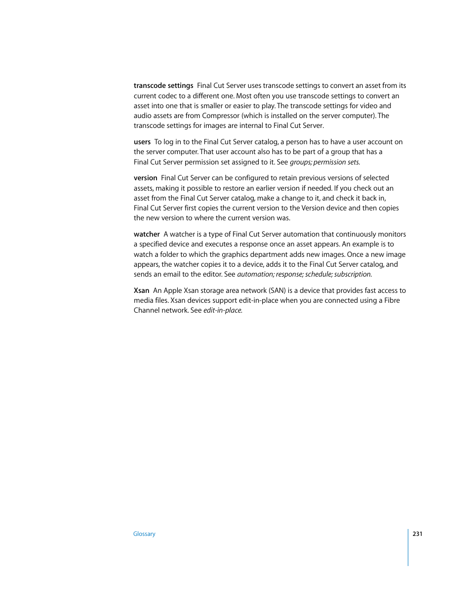 Apple Final Cut Server User Manual | Page 231 / 238
