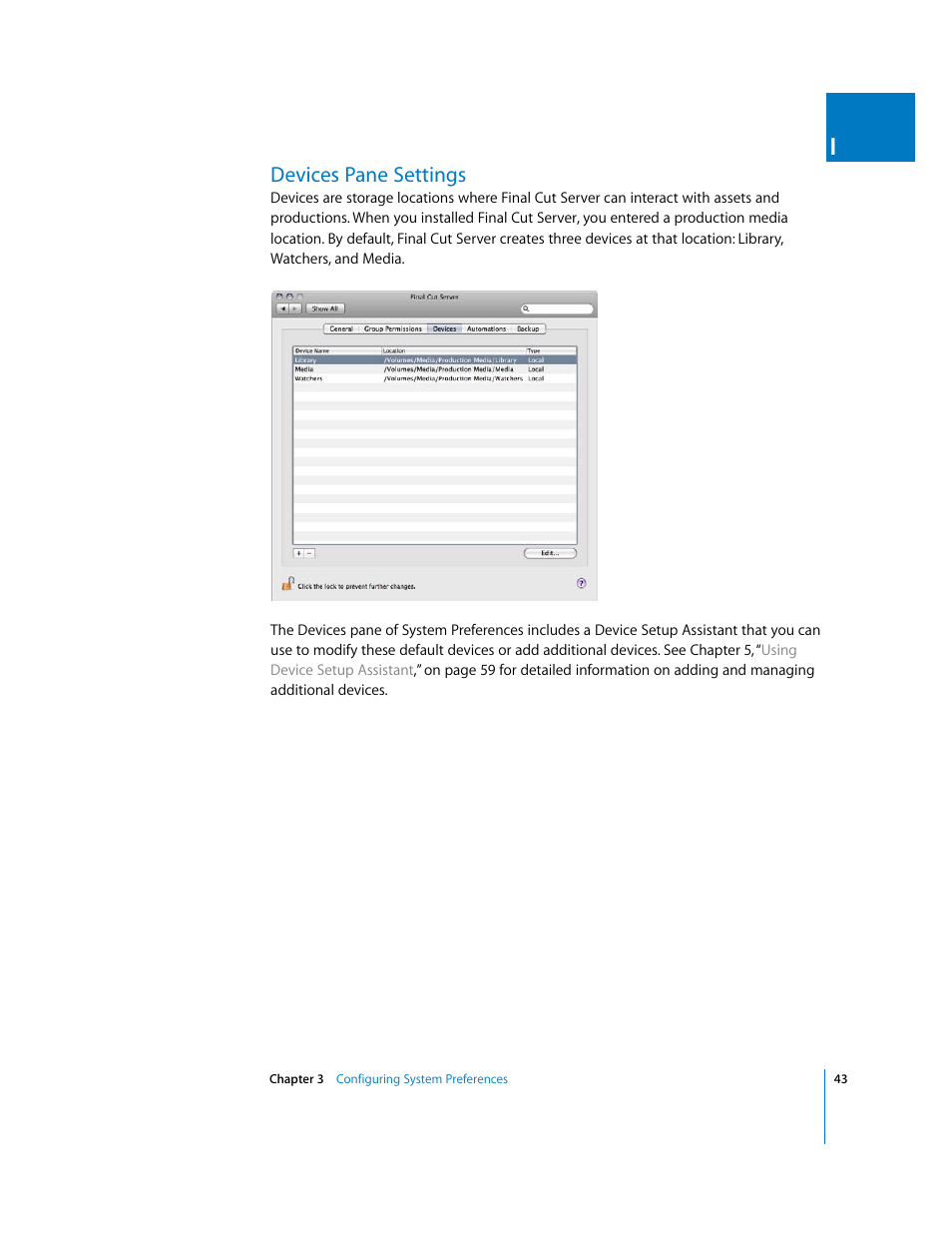 Devices pane settings, P. 43) | Apple Final Cut Server User Manual | Page 43 / 238