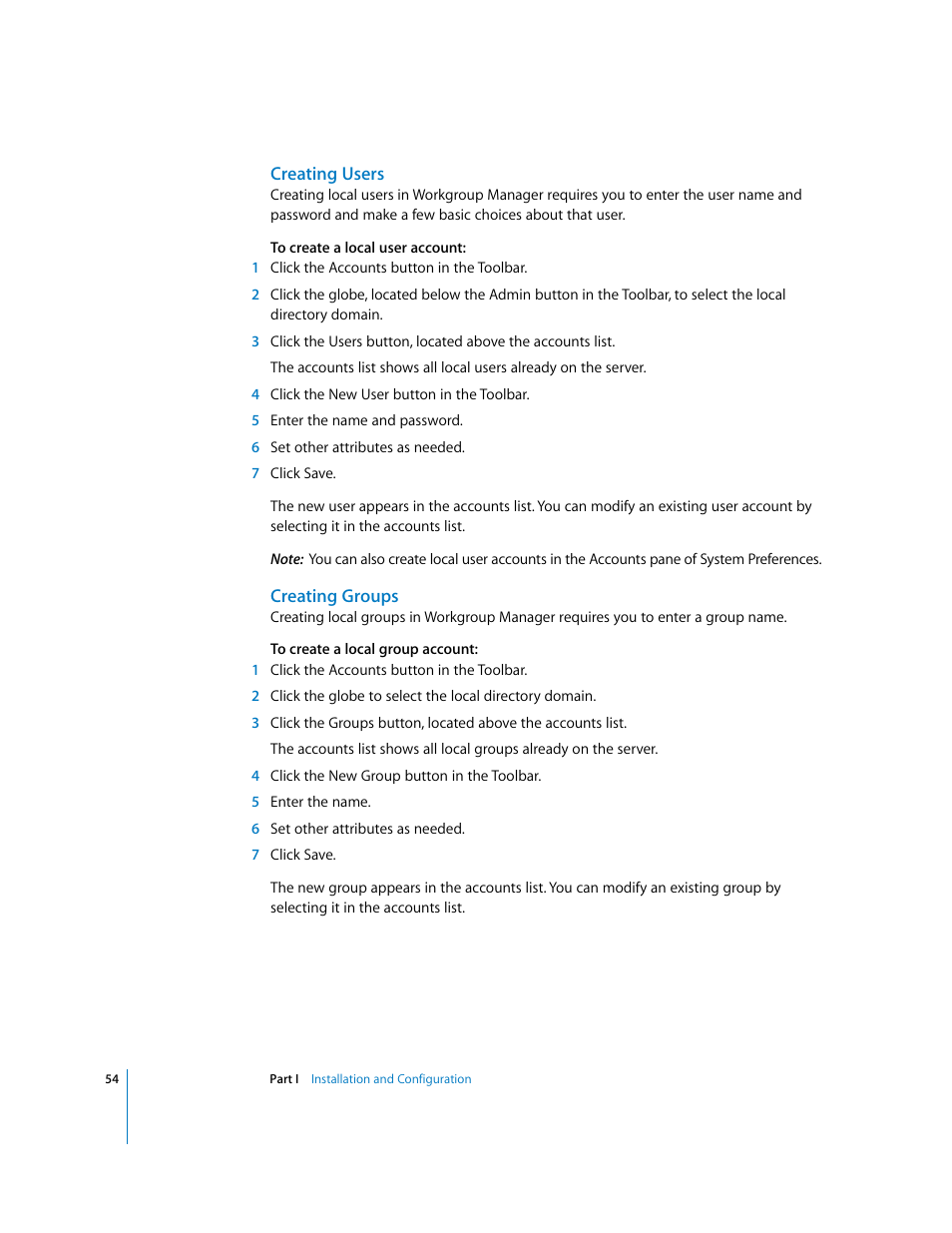 Creating users, Creating groups | Apple Final Cut Server User Manual | Page 54 / 238