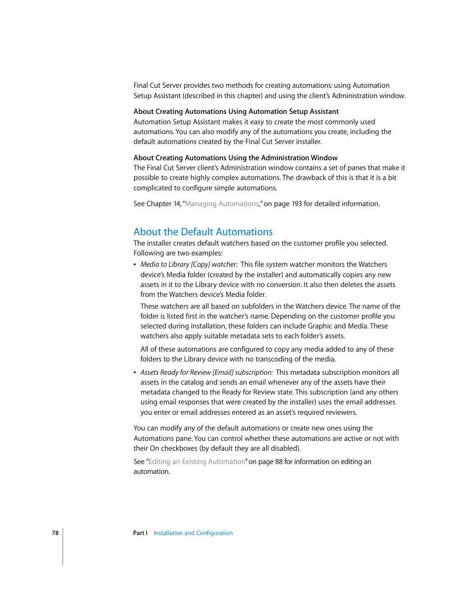 About the default automations, P. 78) | Apple Final Cut Server User Manual | Page 78 / 238