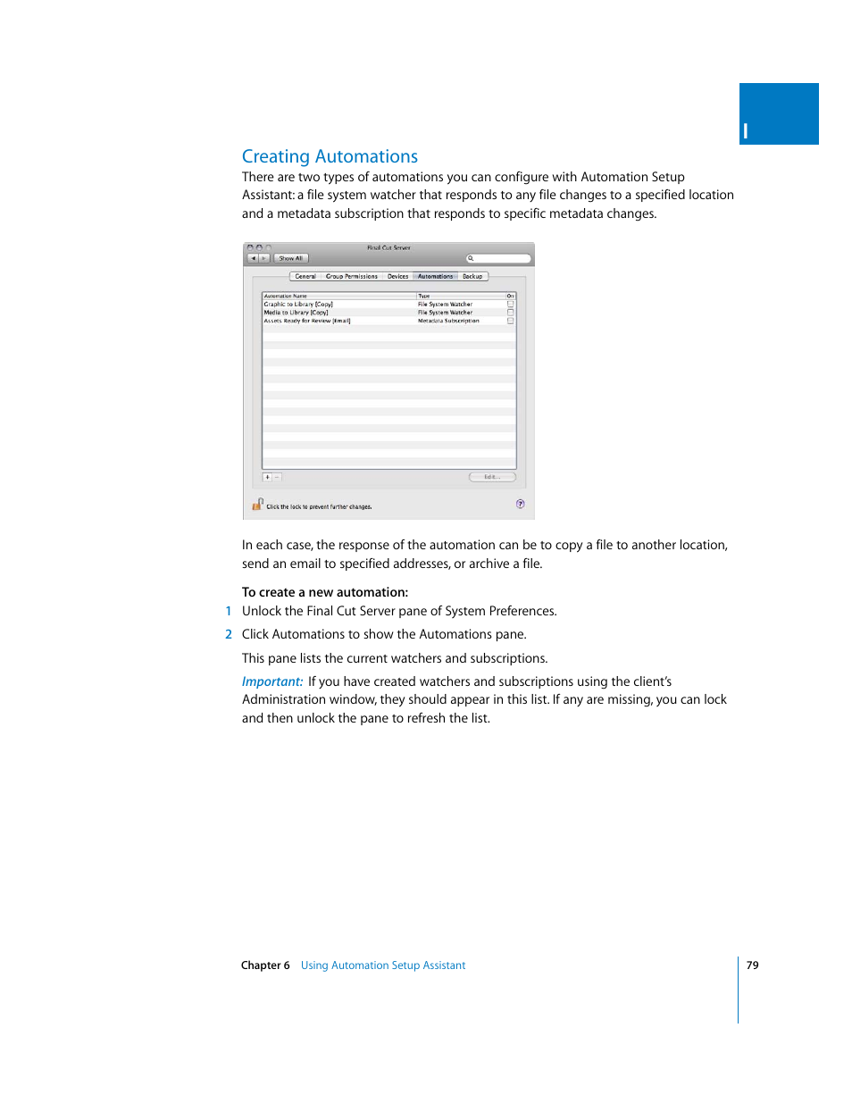 Creating automations, P. 79) | Apple Final Cut Server User Manual | Page 79 / 238