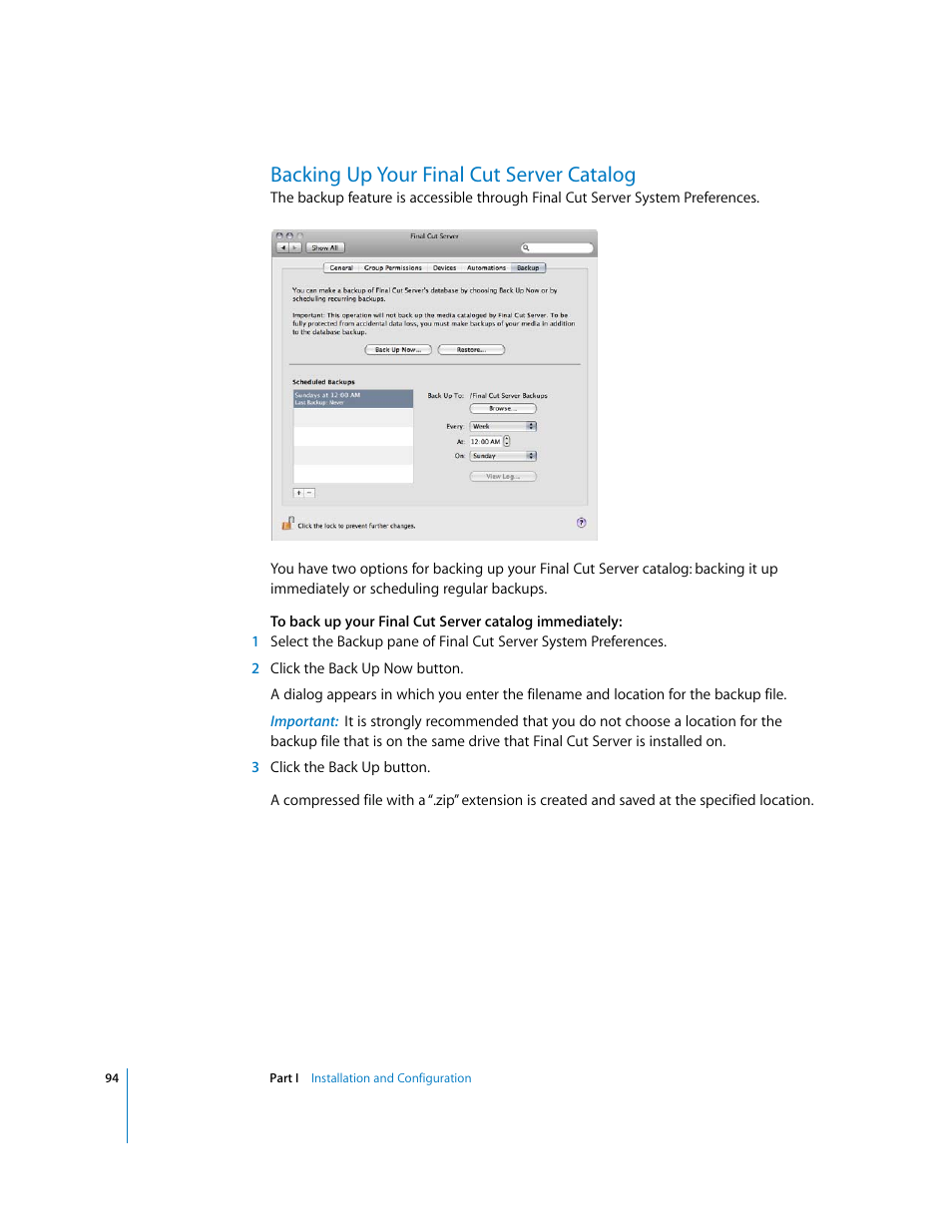 Backing up your finalcutserver catalog, Backing up your final cut server catalog, P. 94) | Apple Final Cut Server User Manual | Page 94 / 238